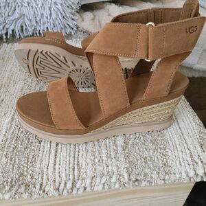 UGG Tan Wedge Sandals with Braided Sole